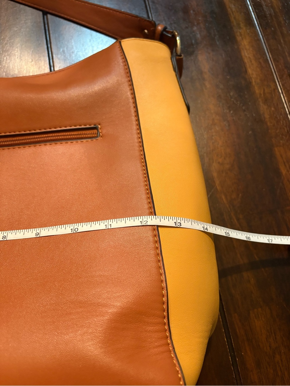 Women’s Two-Tone Shoulder Bag - Brown & Yellow, Gold Hardware - Picture 9 of 10